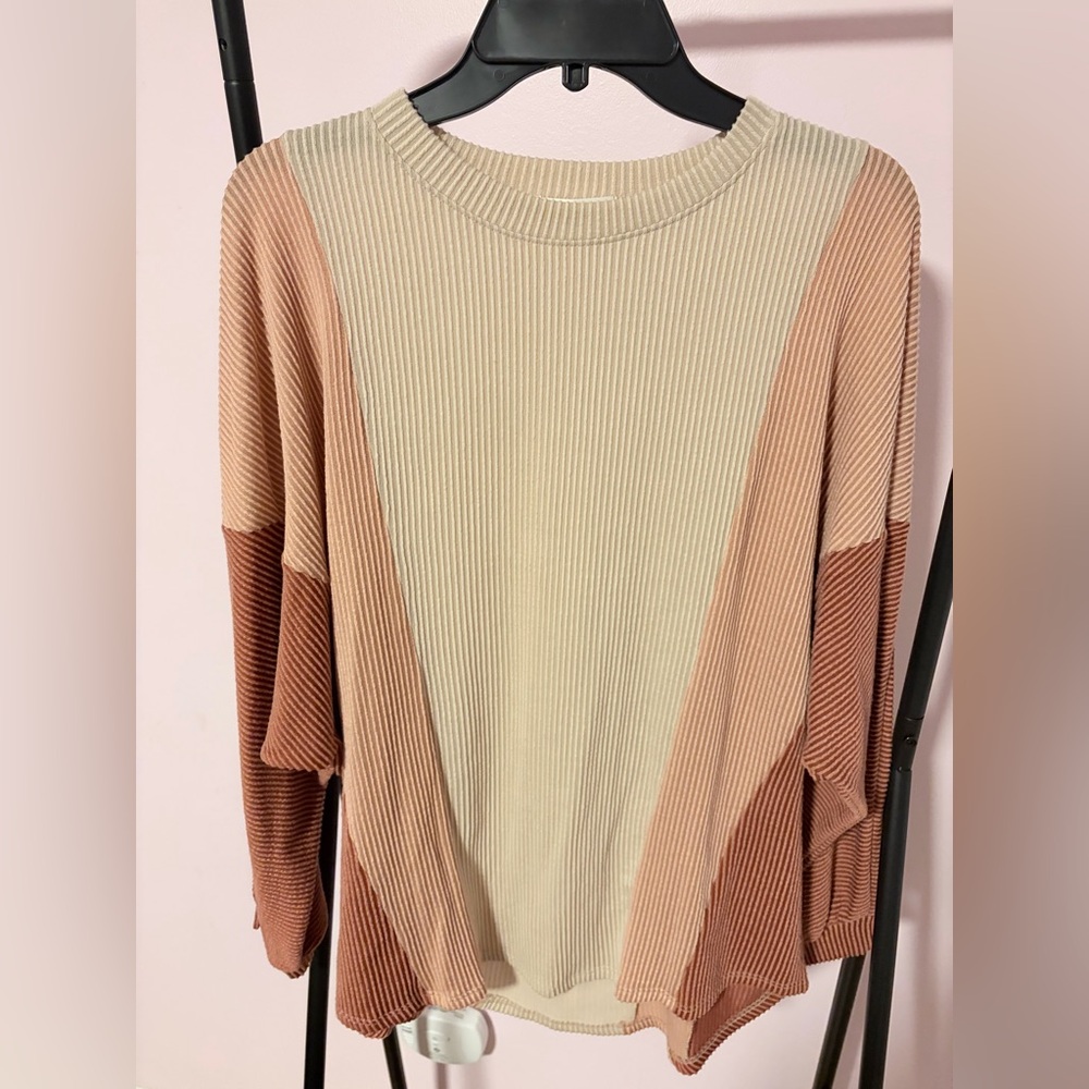 XL EUC Tres Bien Cream, Orange and Tan Ribbed Tunic